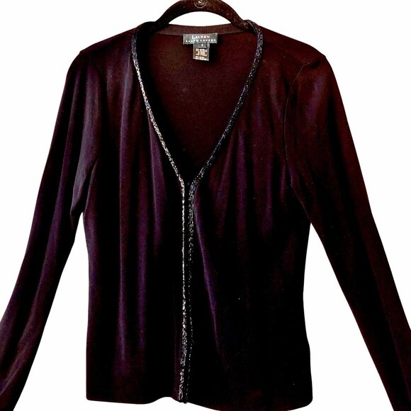 Lauren Ralph Lauren Black Cardigan Sweater BEADS - Picture 11 of 15